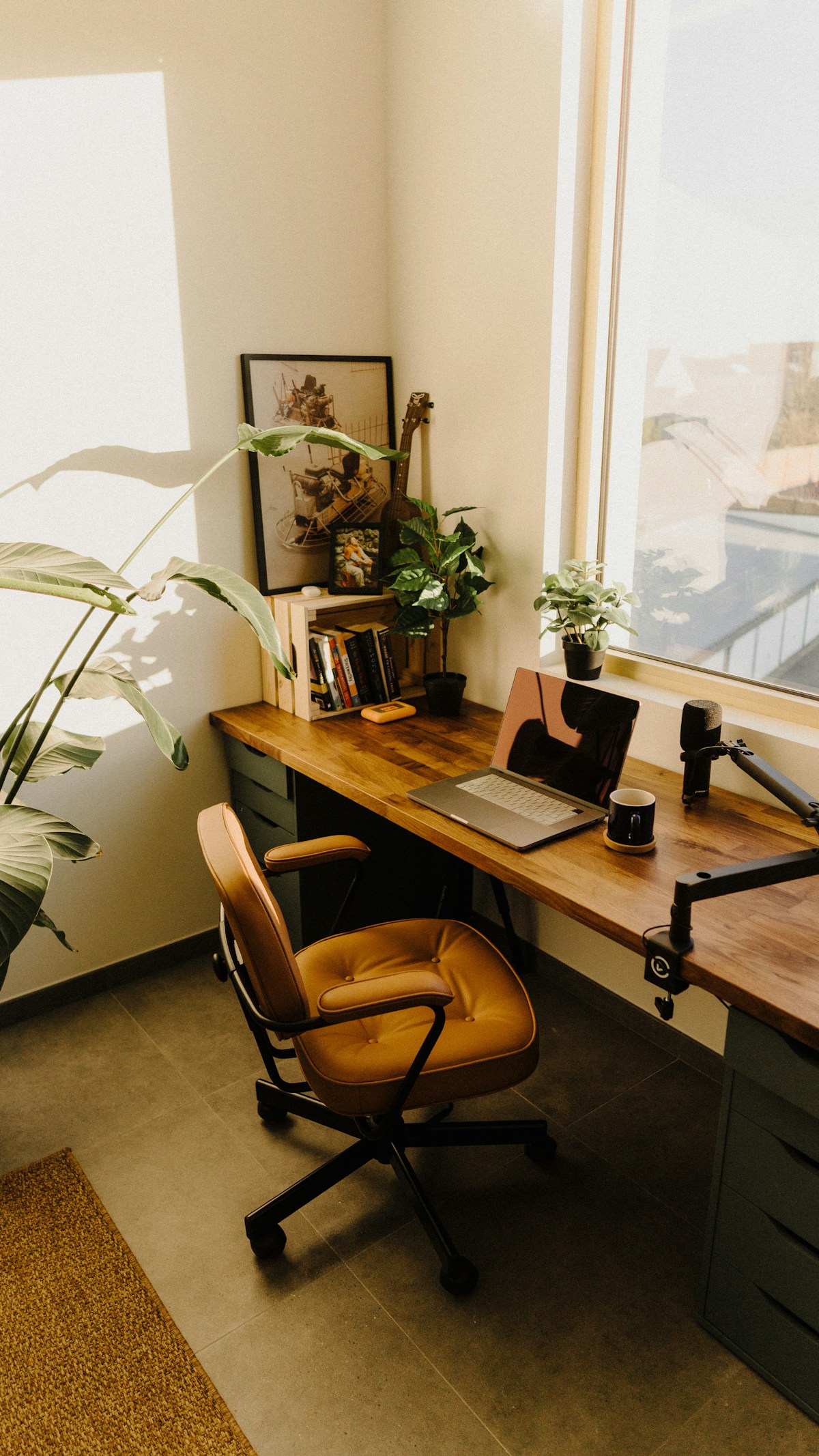A warm wooden workspace
